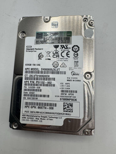 Disque Dur Serveur HPE 600GB SAS 15K 2.5" – EH000600JXLVT / P51132-002