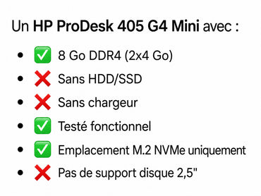 LOT X10 HP ProDesk 405 G4 Mini – AMD Athlon 200GE – 8Go DDR4 – Sans SSD