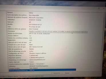 HP ProBook 450 G7 i5-10210U / 8Go RAM / 256Go SSD / Win11 Pro – 88% BAT-REF A23
