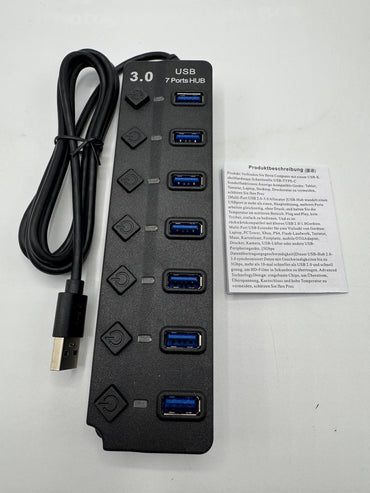 Hub USB 3.0 – 7 Ports avec Interrupteurs LED – Câble Extension – PC & Mac