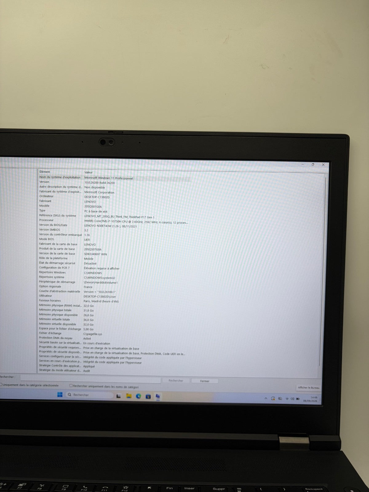 Lenovo ThinkPad P17 Gen 1 i7-10750H 32Go SSD 512Go 17,3" WIN 11 PRO – Ref At41