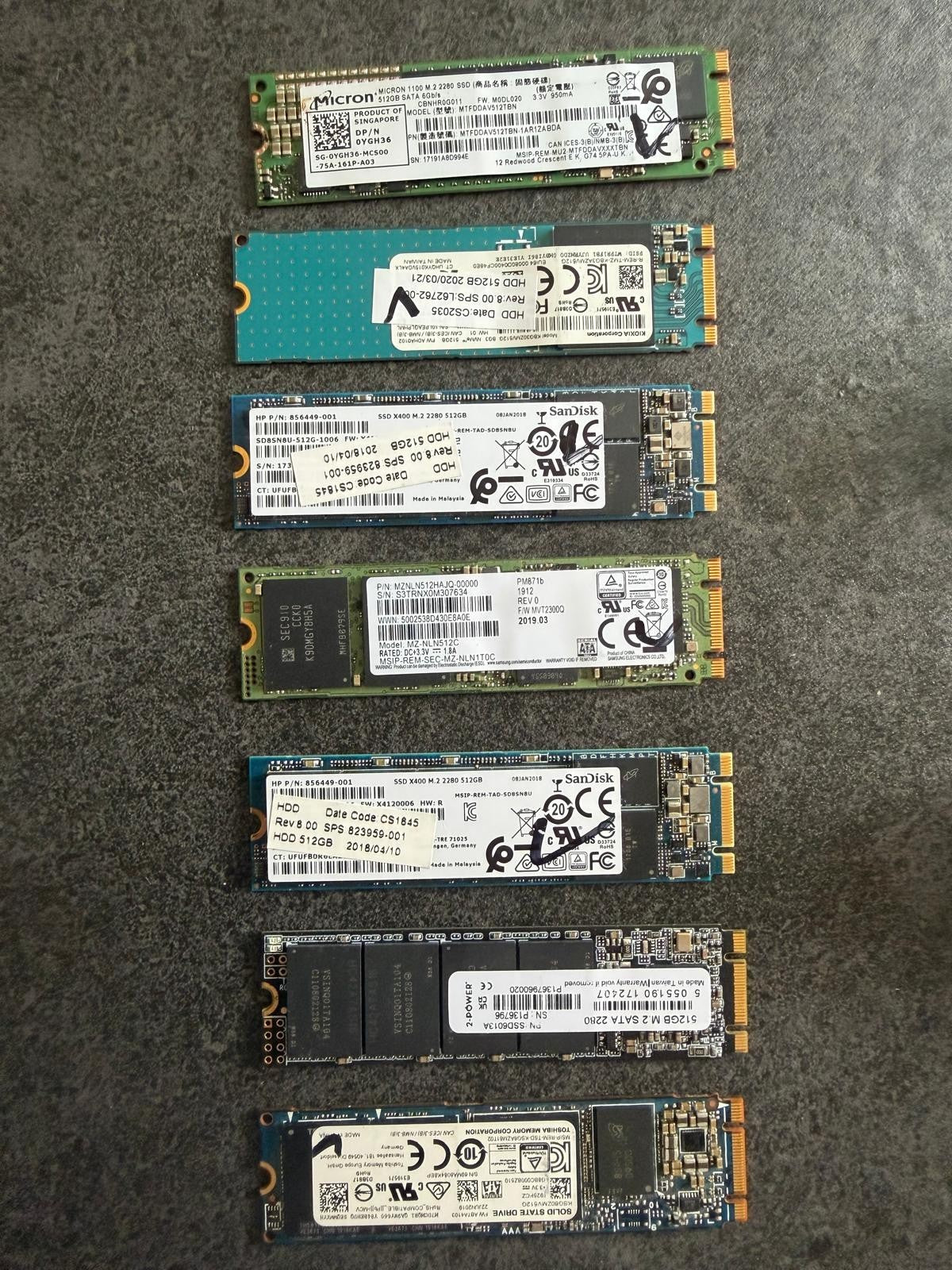 SSD M.2 2280 SATA 512Go 512GB SanDisk Samsung Toshiba Micron 2-Power - Au choix