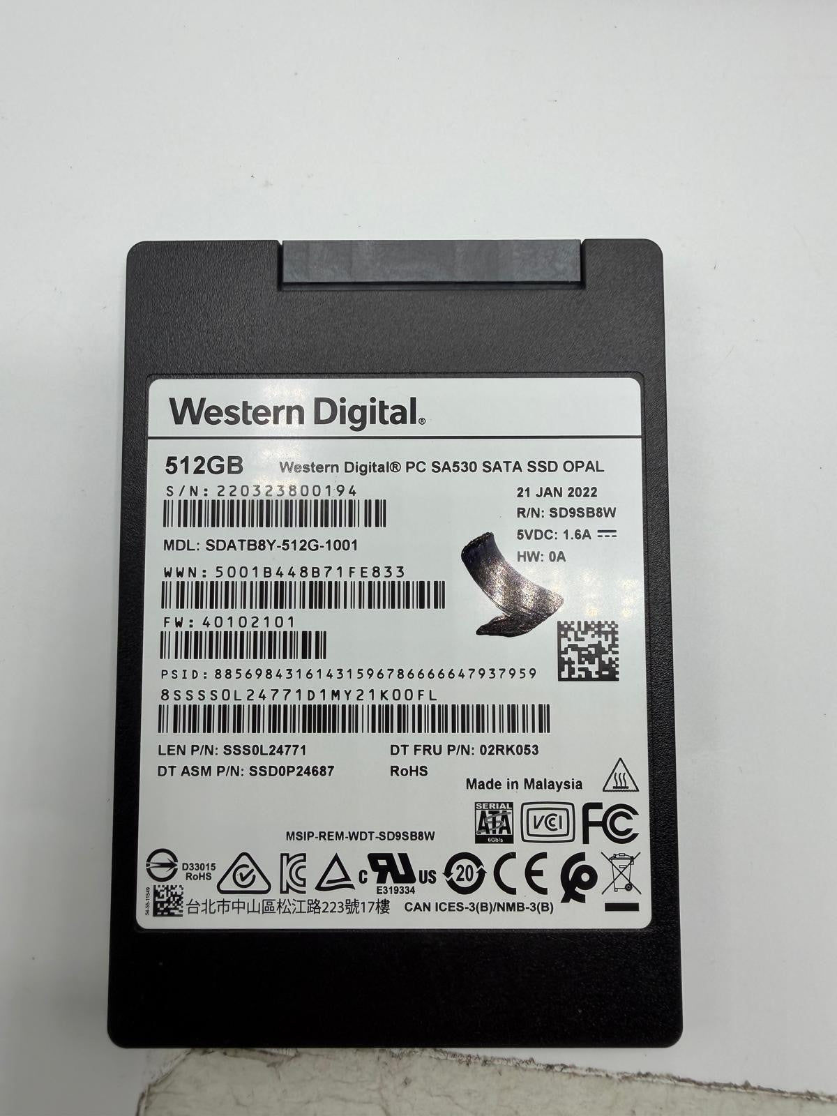 SSD SATA 2.5" 512Go Samsung Kingston SanDisk Intel WD Micron ADATA Patriot