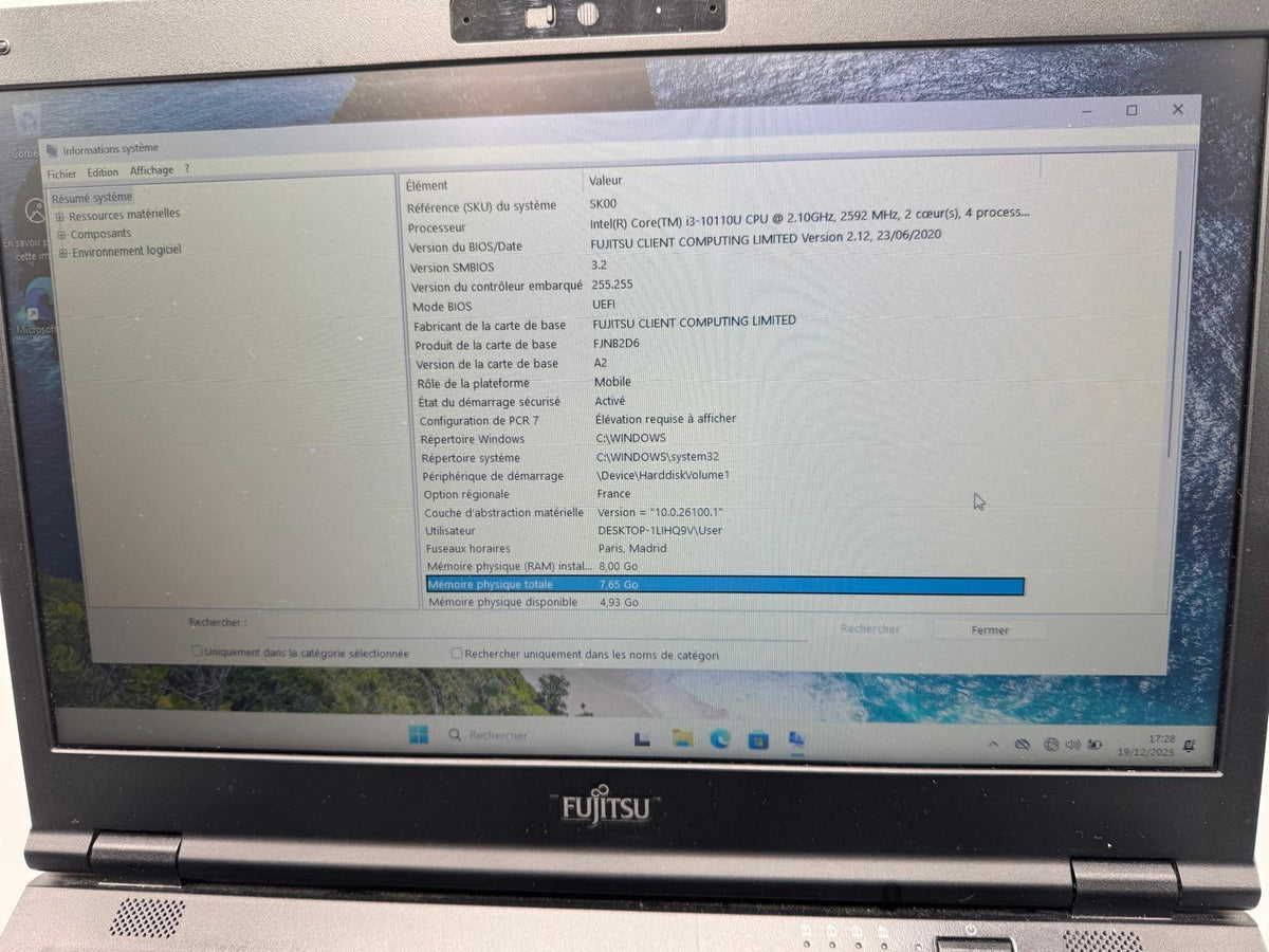 Fujitsu Lifebook E5410 – i3-10e Gen / 8 Go RAM / 512 SSD – 14" – AZERTY-REF JT86
