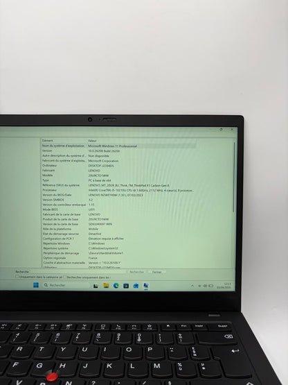 Lenovo ThinkPad X1 Gen 8 i5-10210U 16Go 512Go NVMe 14" WIN 11 PRO - Réf AT37