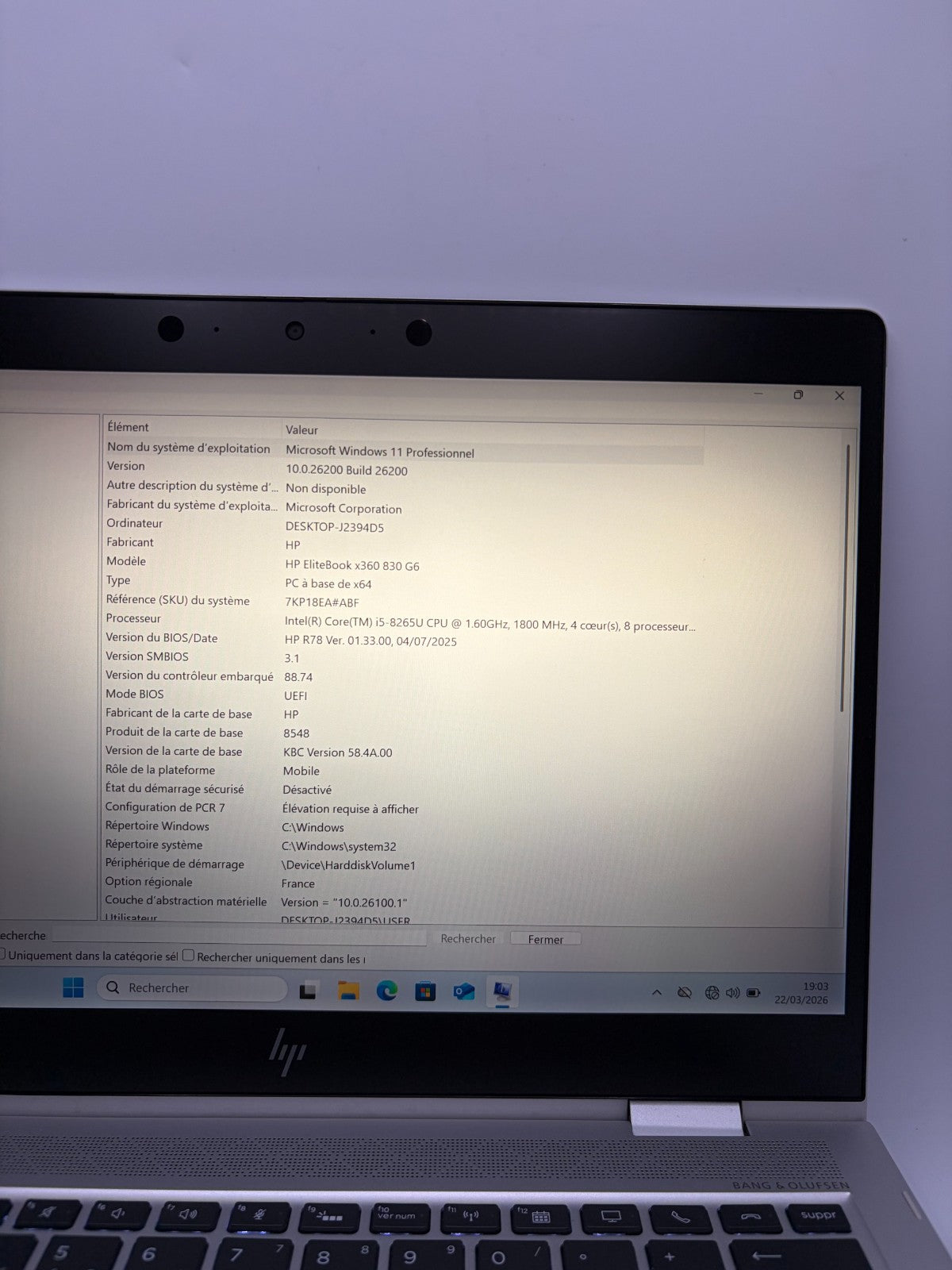 HP EliteBook x360 830 G6 13.3 Tactile i5-8265U 8Go SSD 512Go WIN 11 PRO H9