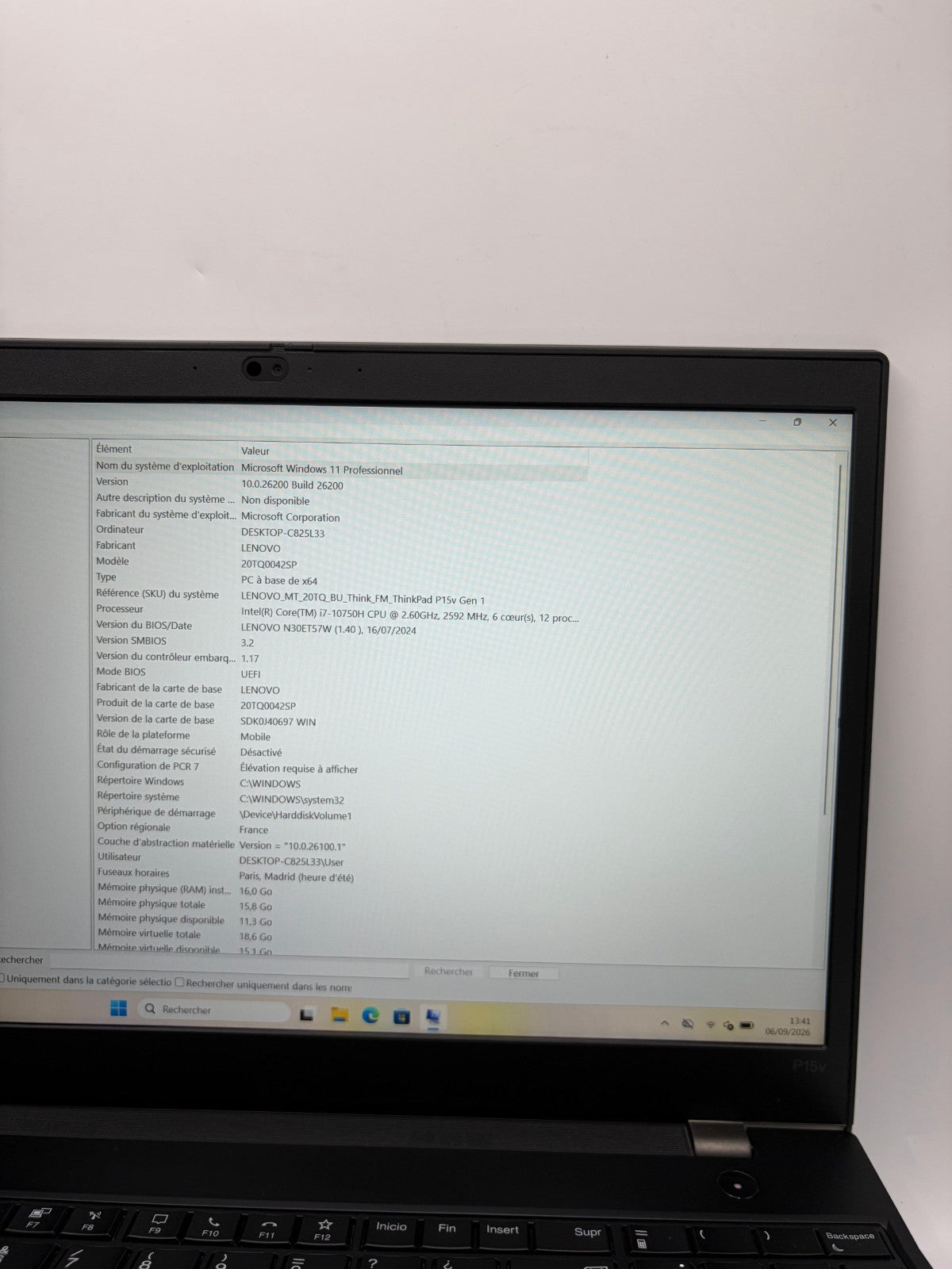 Lenovo ThinkPad P15v Gen 1 i7-10750H 16Go SSD 512Go 15,6"  QWERTY ES – Ref  AT40