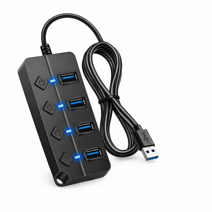 Hub USB 3.0 – 4 Ports avec Interrupteurs LED – Câble 1,2 m – PC & Mac