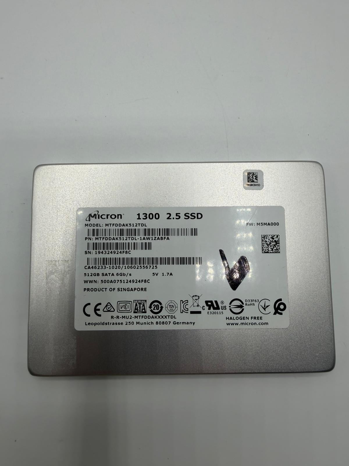 SSD SATA 2.5" 512Go Samsung Kingston SanDisk Intel WD Micron ADATA Patriot