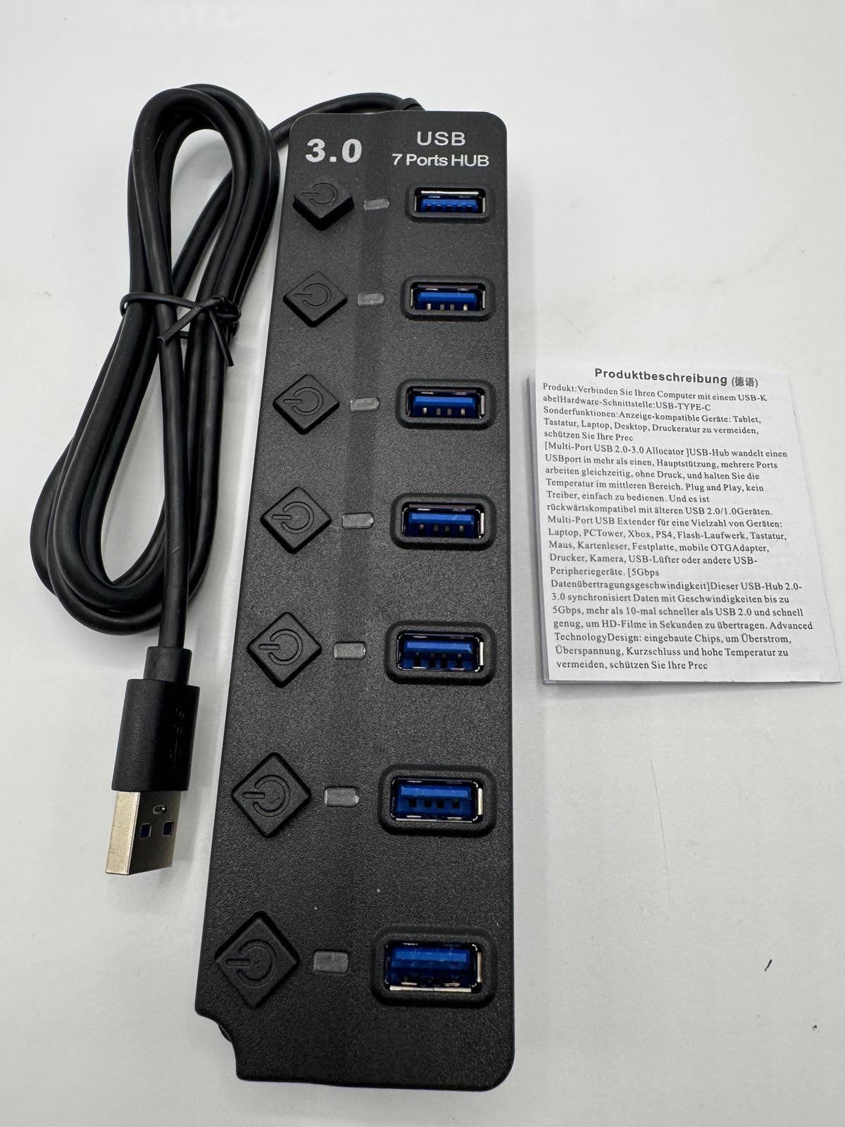 Hub USB 3.0 – 7 Ports avec Interrupteurs LED – Câble Extension – PC & Mac