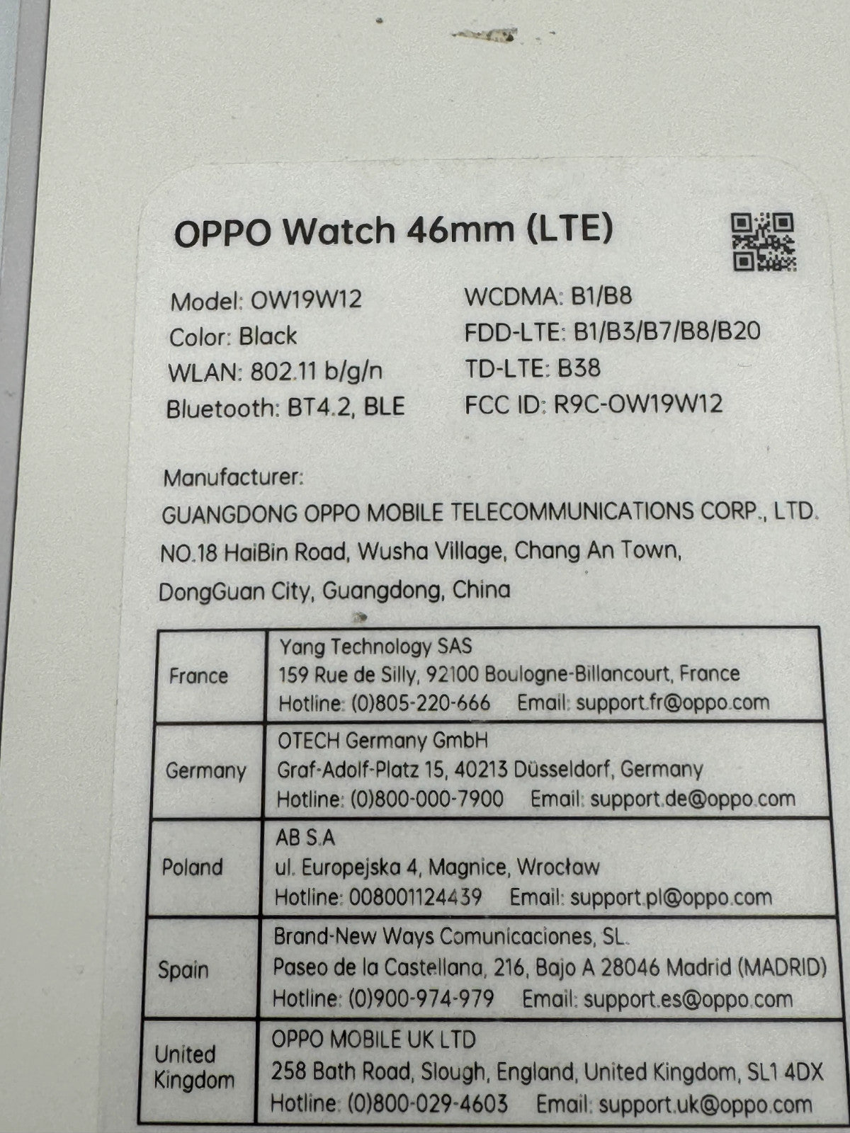 Oppo Watch 46mm (OW19W12) – Noire – Très propre + Boîte d’origine et chargeur ⌚
