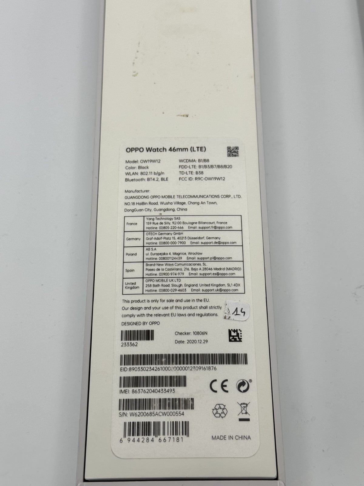 Oppo Watch 46mm (OW19W12) – Noire – Très propre + Boîte d’origine et chargeur ⌚