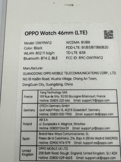 Oppo Watch 46mm (OW19W12) – Noire – Très propre + Boîte d’origine et chargeur ⌚