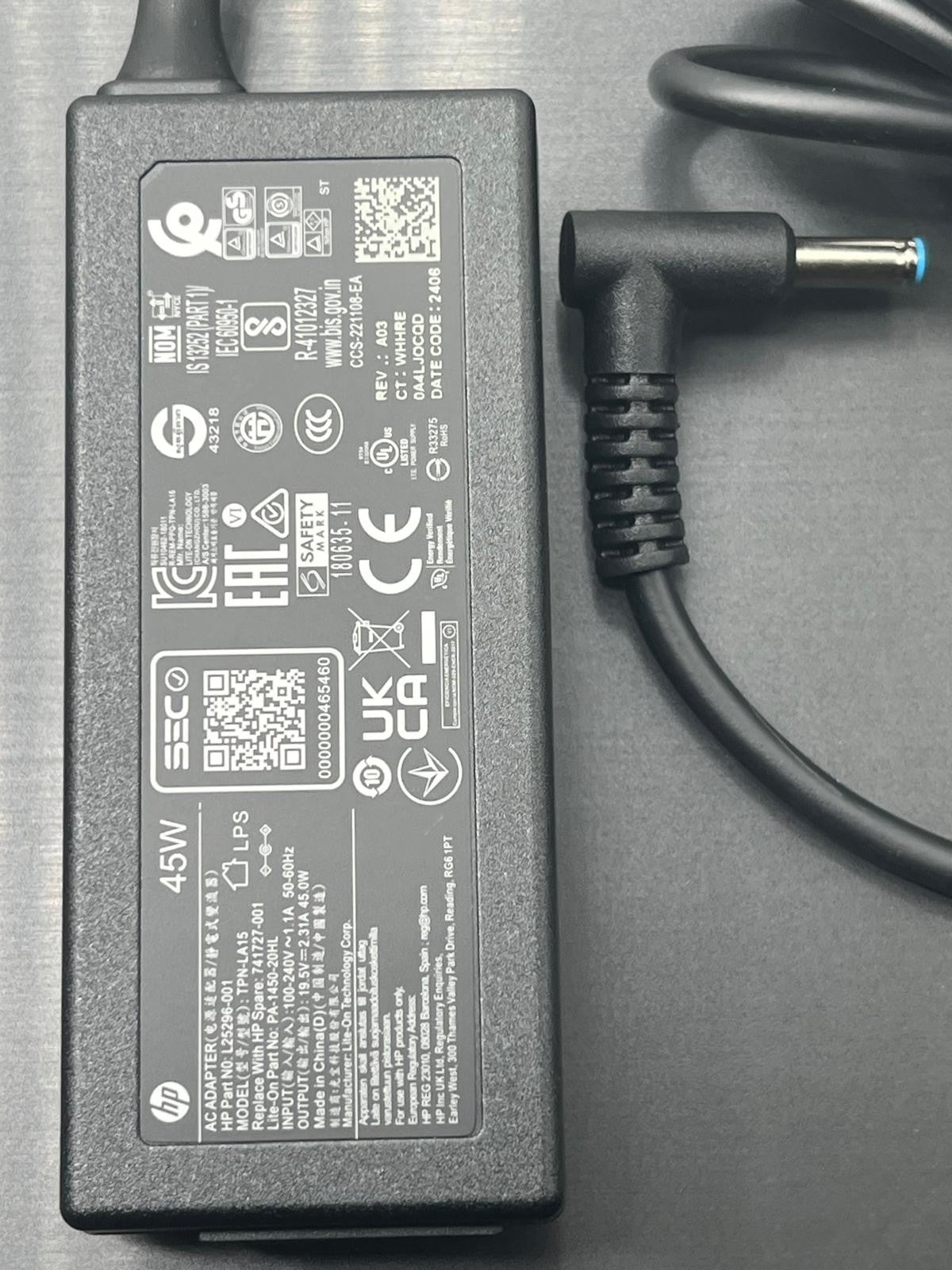 Chargeur HP Original 45W – 19.5V / 2.31A-Connecteur 4.5x3.0mm Bleu–neuf +cable