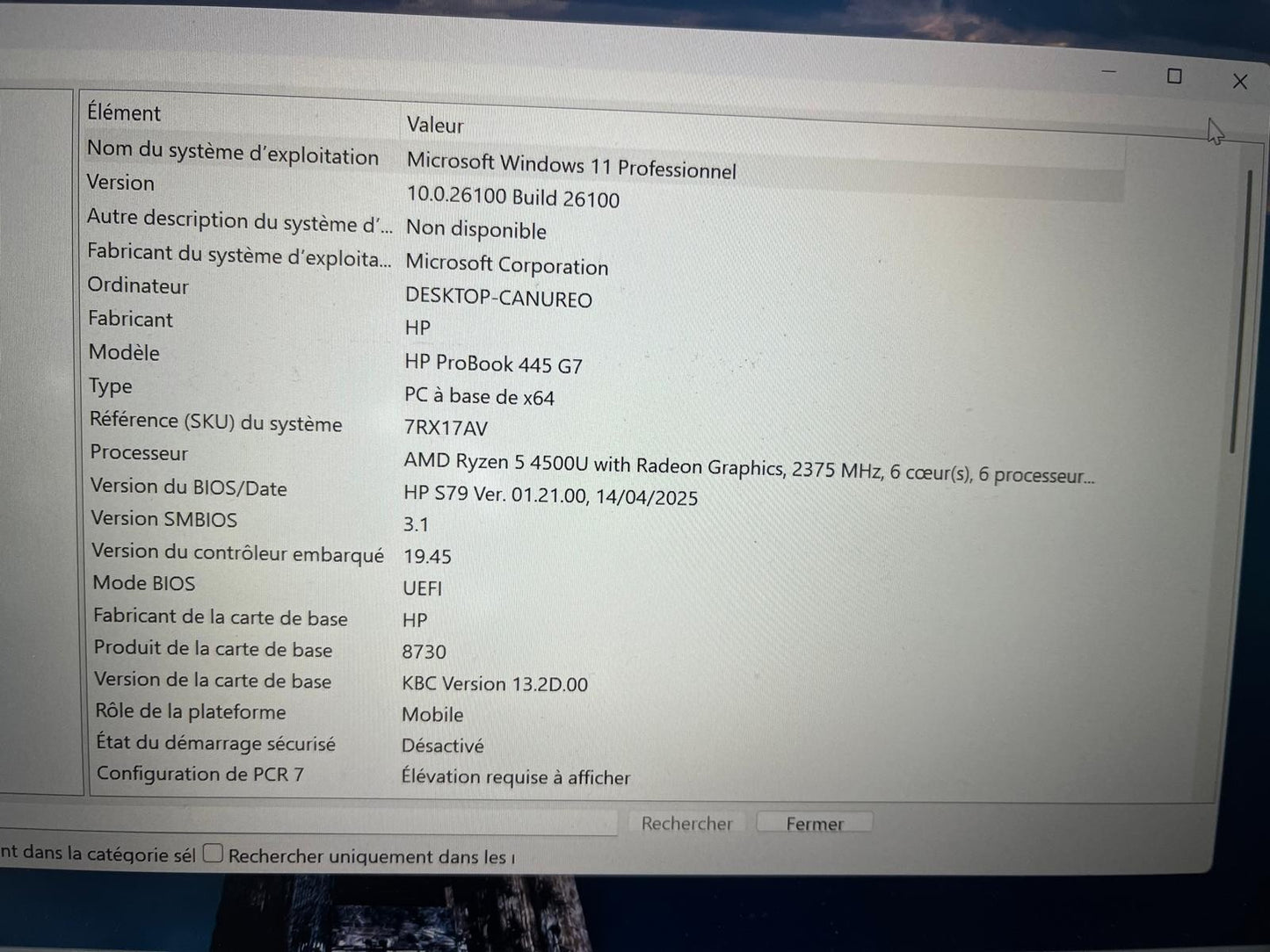 HP ProBook 445 G7 – Ryzen 5 4500U / 8 Go RAM / 256 Go SSD NVMe / Radeon Graphics